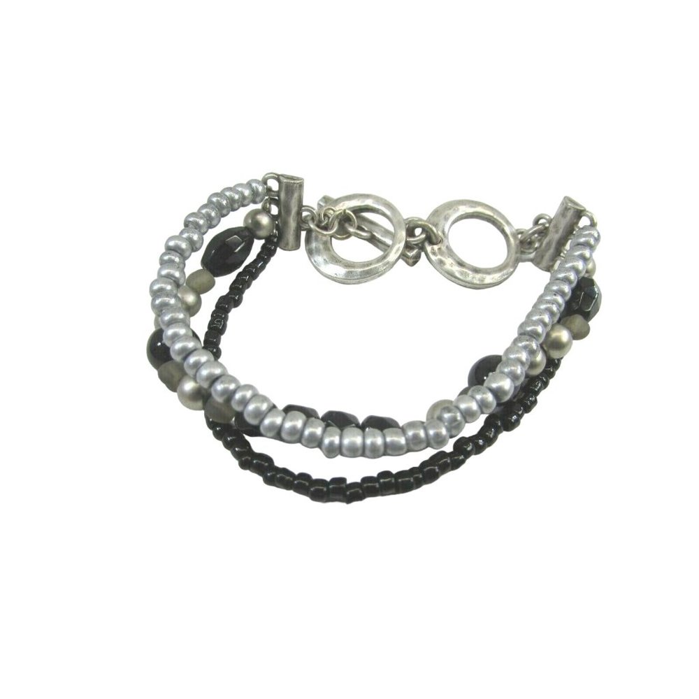 Premier Designs Main Event Bracelet Black Gray Beaded Faux Pearls 48957